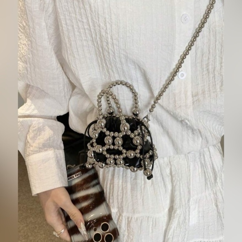 COPY - 💋 NWT Unique Black mini messenger Statement crossbody tote purse bag met… - Picture 2 of 8